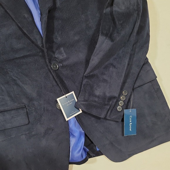 Club Room Navy Blue Corduroy Classic-Fit Sport Coat Mens 38L 38 - Picture 4 of 6